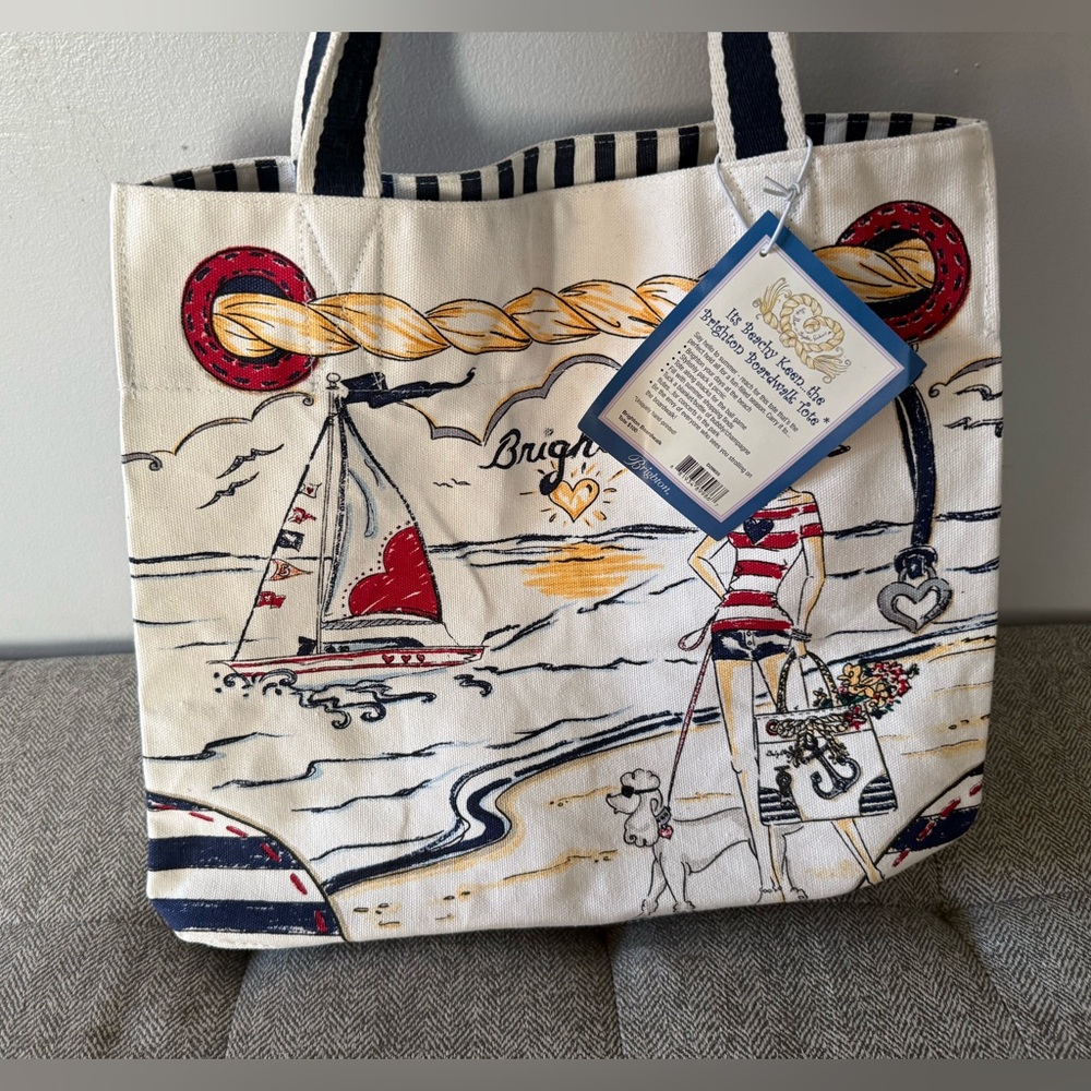 Y2K Vintage Brighton Boardwalk Nautical Anchor Girl Yacht XL Canvas Beach Tote